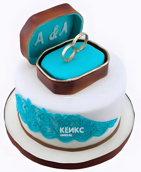 Торт на бирюзовую свадьбу со шкатулкой Фото
