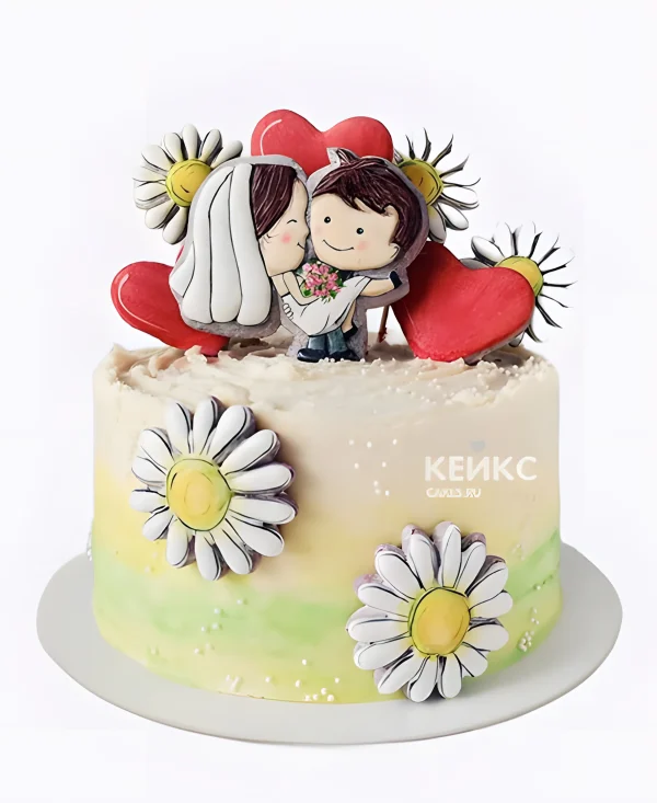 Маленький торт на свадьбу с декором из пряников Фото