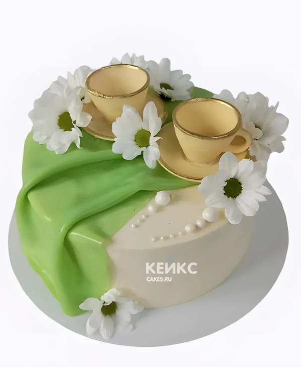 Торт на фаянсовую свадьбу с двумя чашками Фото