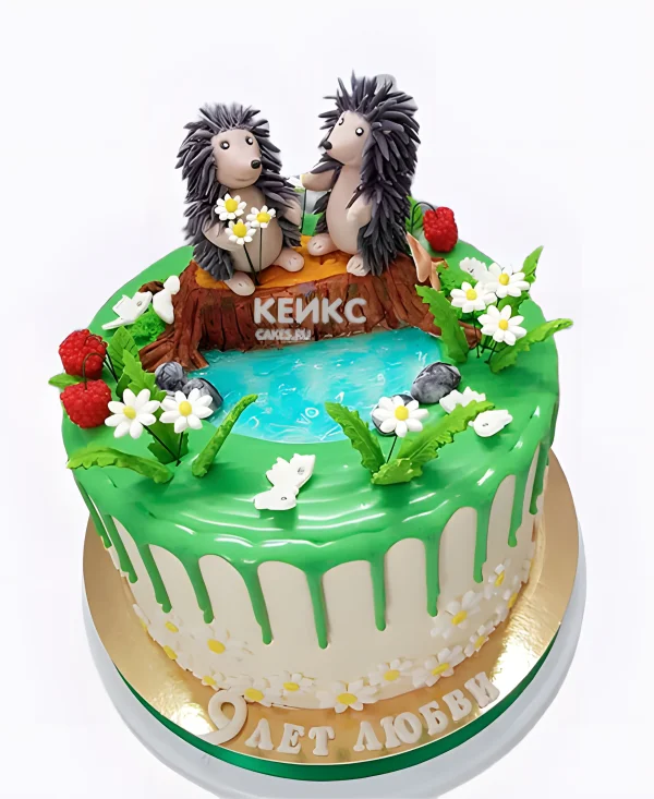 Торт на фаянсовую свадьбу с ежиками Фото