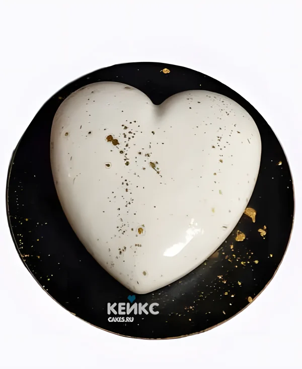 Торт на фаянсовую свадьбу в виде сердца с зеркальной глазурью Фото
