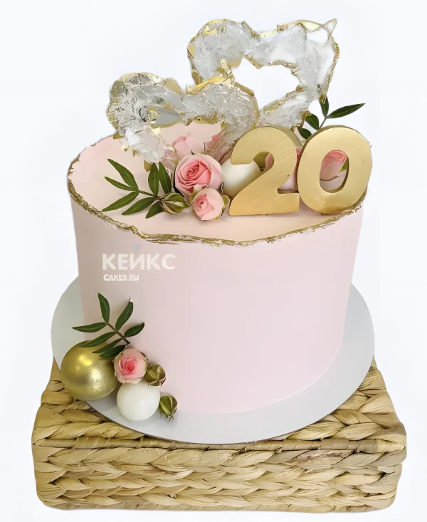 Торт на фарфоровую свадьбу 20 лет с розочками Фото