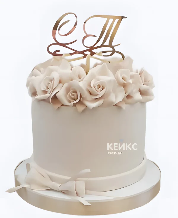 Торт на фарфоровую свадьбу с пастельно-розовой мастикой Фото
