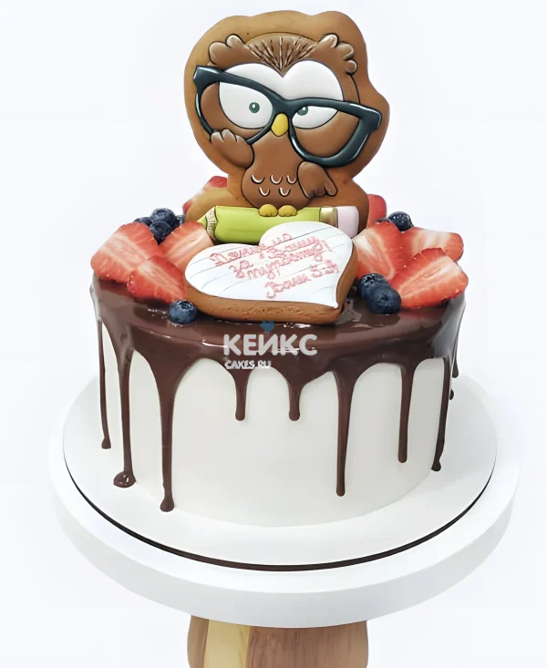 Торт на последний звонок с совой Фото