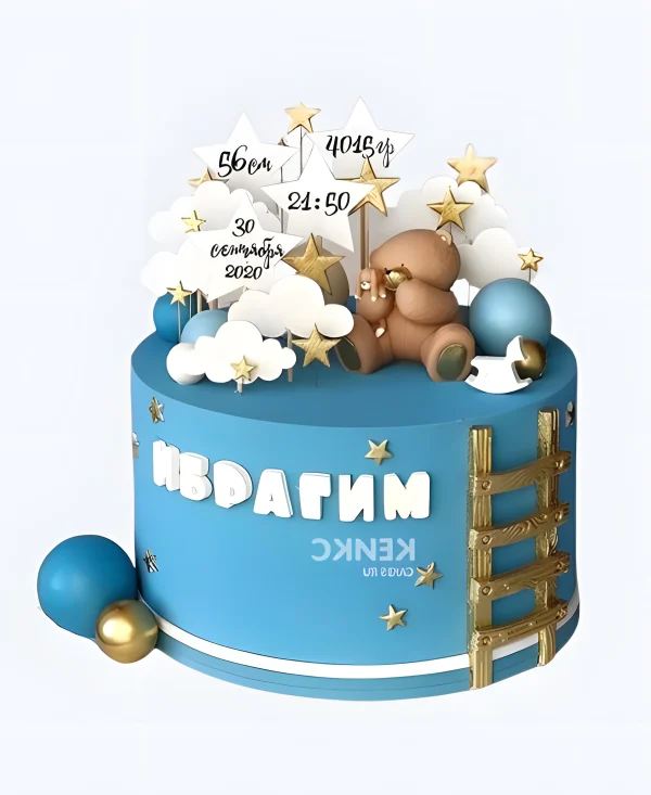 Торт на выписку с метрикой и мишкой Фото