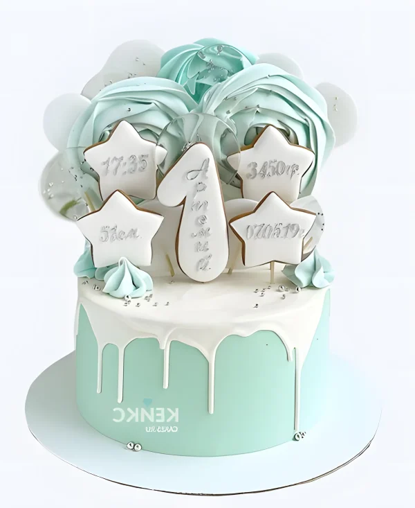 Торт на выписку с подтеками и метрикой Фото