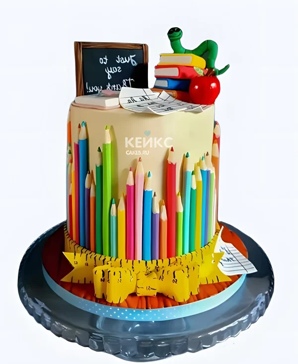 Торт на выпускной в 4 класс со школьными принадлежностями Фото
