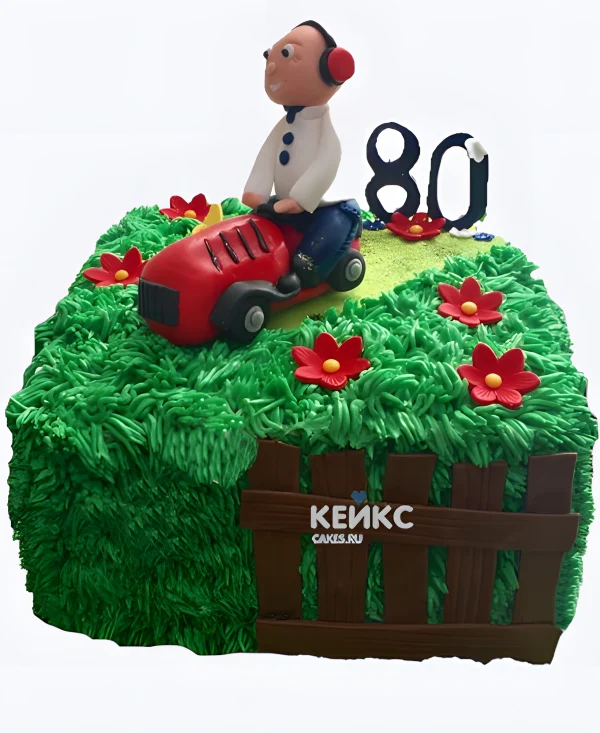 Торт огород прямоугольный с травой и цифрой Фото