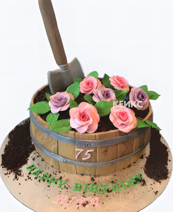 Торт огород в виде клумбы с розами из мастики Фото