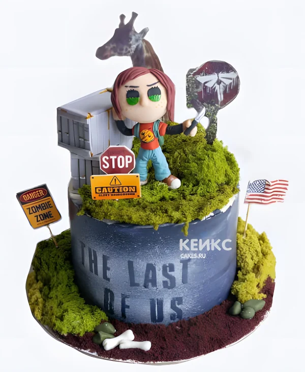 Торт по игре The last of us с фигуркой Элли Фото
