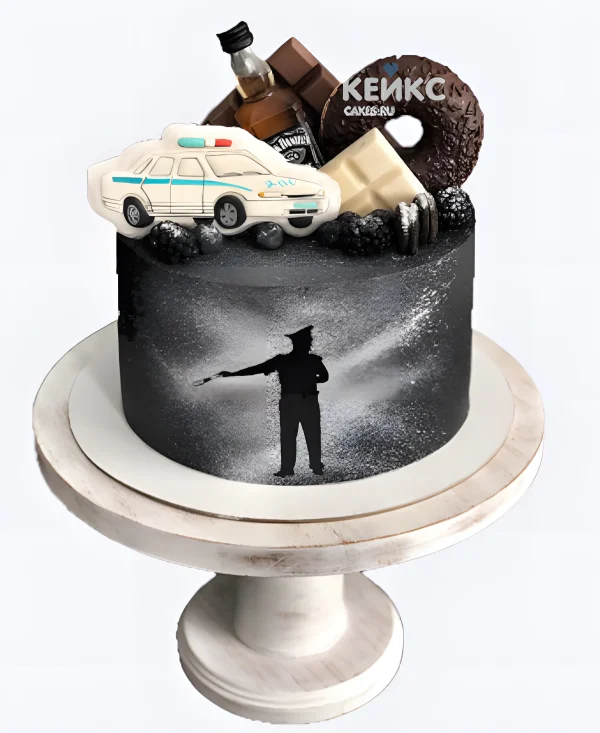 Торт полицейская машина с бутылочкой и шоколадом Фото
