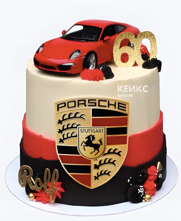 Торт с машиной Порш на 60 лет Фото