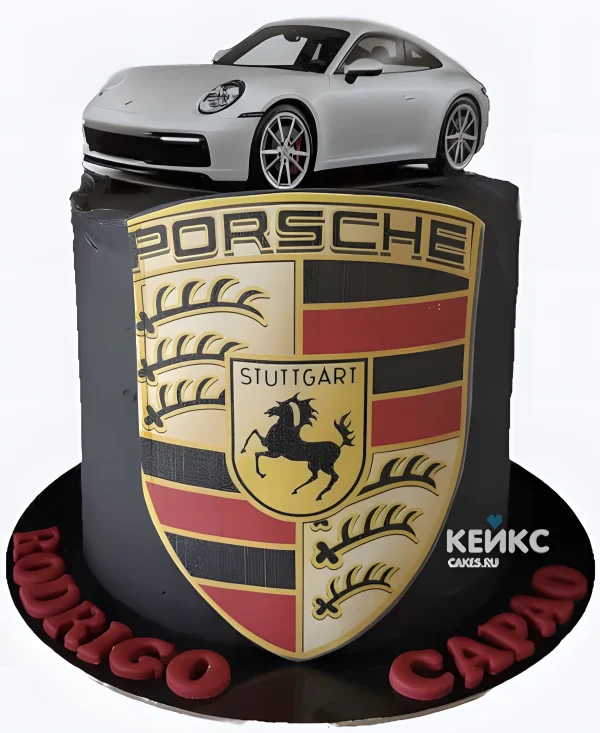 Торт Порше с фотопечатью серой машины Фото