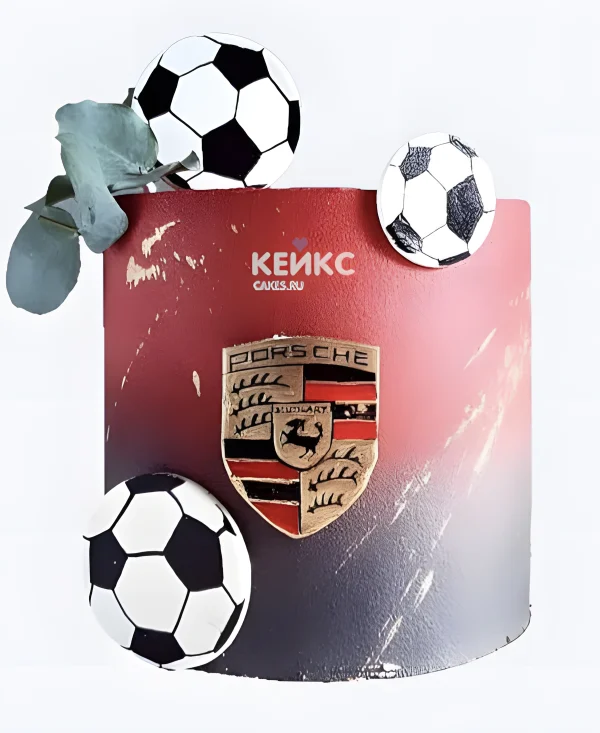 Торт Порше с футбольными мячами Фото