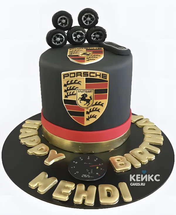 Торт Порше с поздравительной надписью Фото