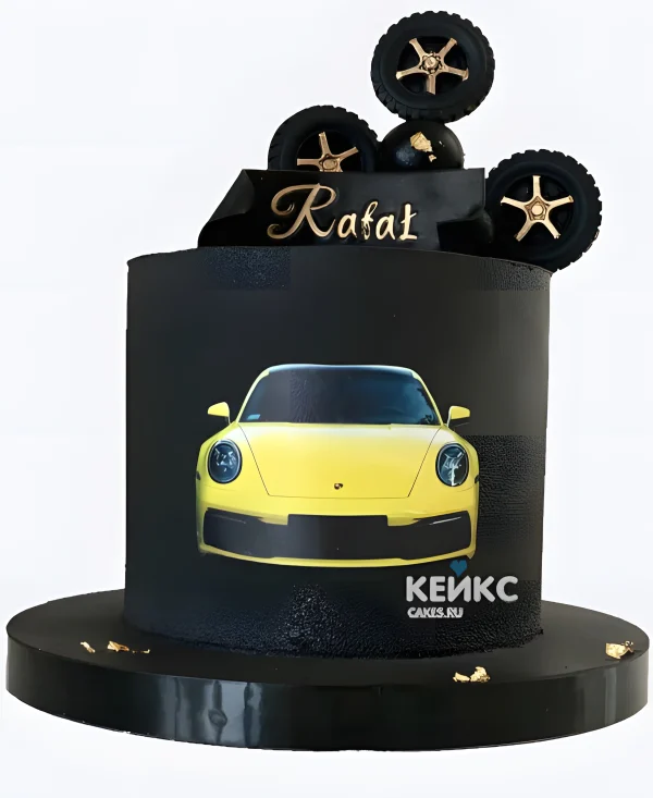 Торт Порше с желтой машиной Фото