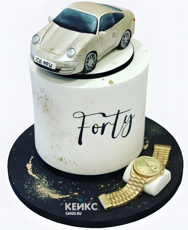 Торт Порше с золотыми часами Фото