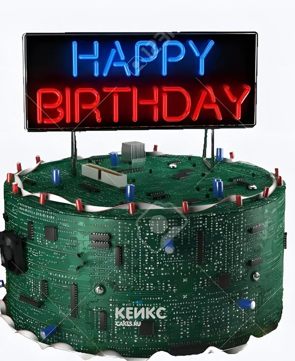 Торт программисту в цвете матрицы с поздравительной надписью Фото