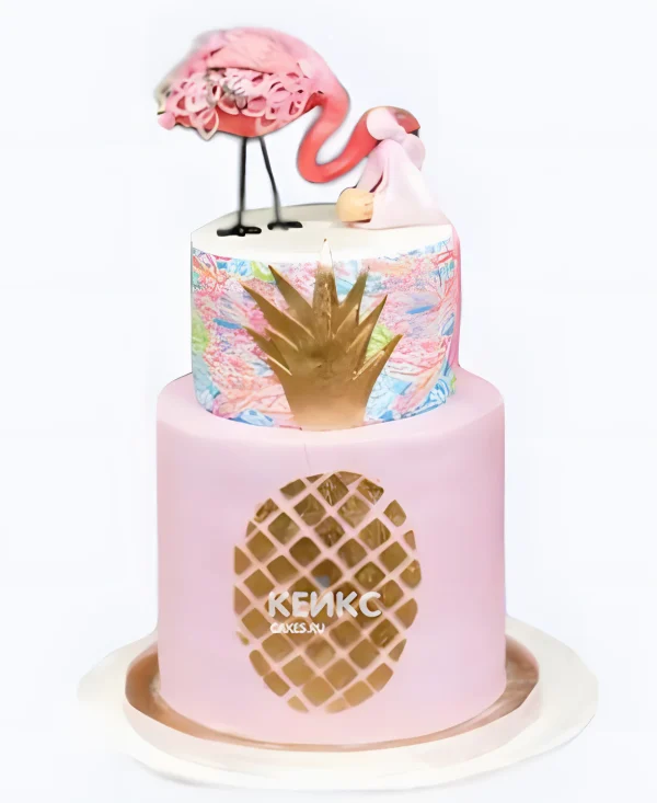 Торт с ананасом и фламинго для девочки Фото