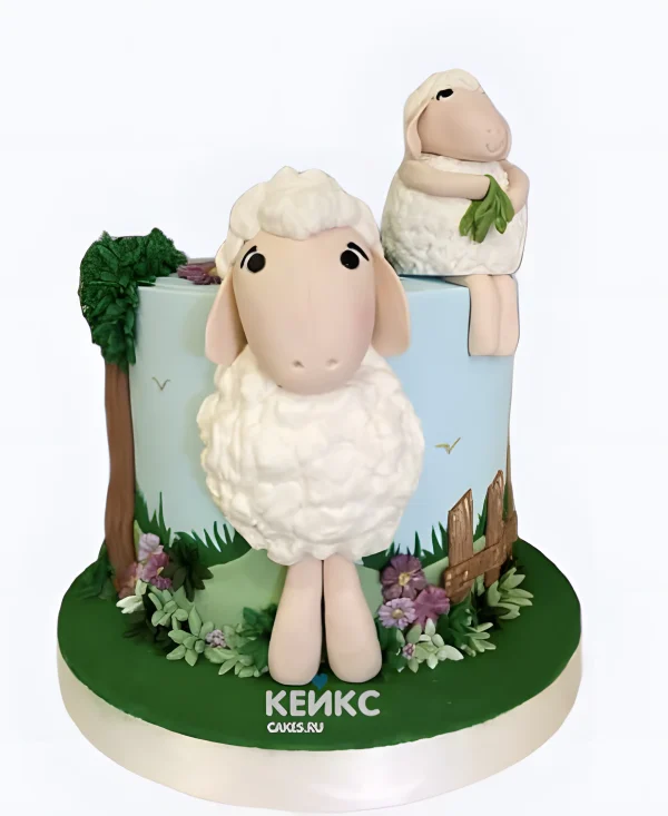 Торт с фигурками овечек Фото