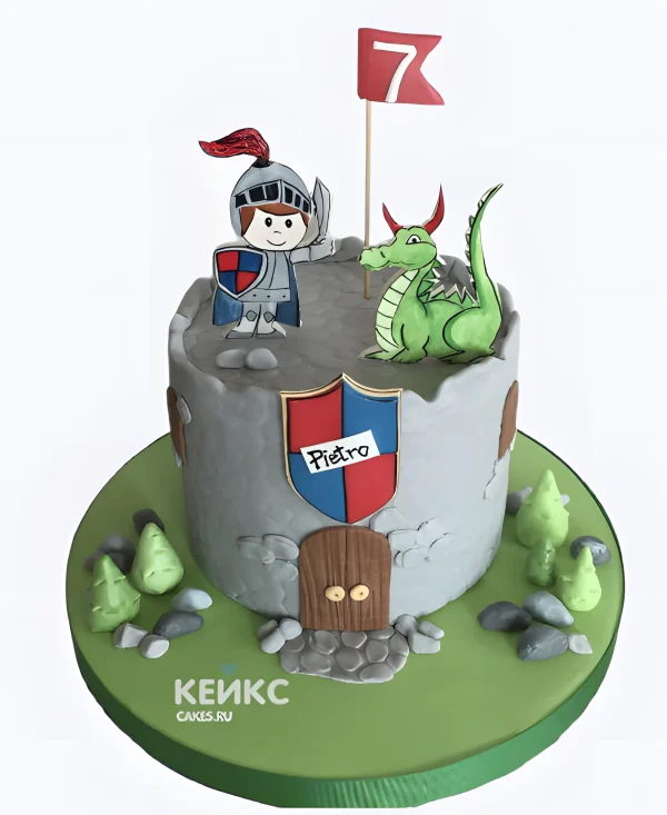 Торт с фотопечатью рыцаря и дракона Фото