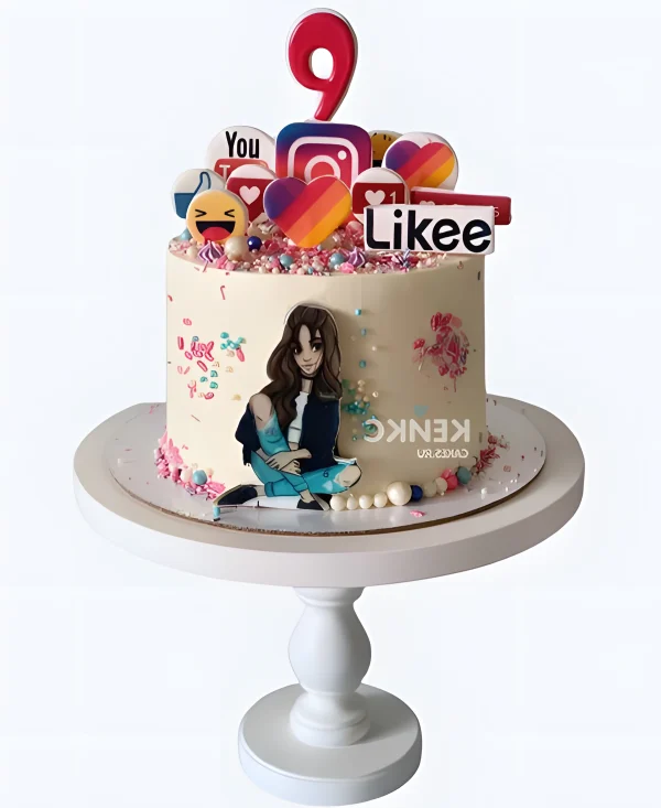 Торт с инстаграм и фотопечатью девушки Фото