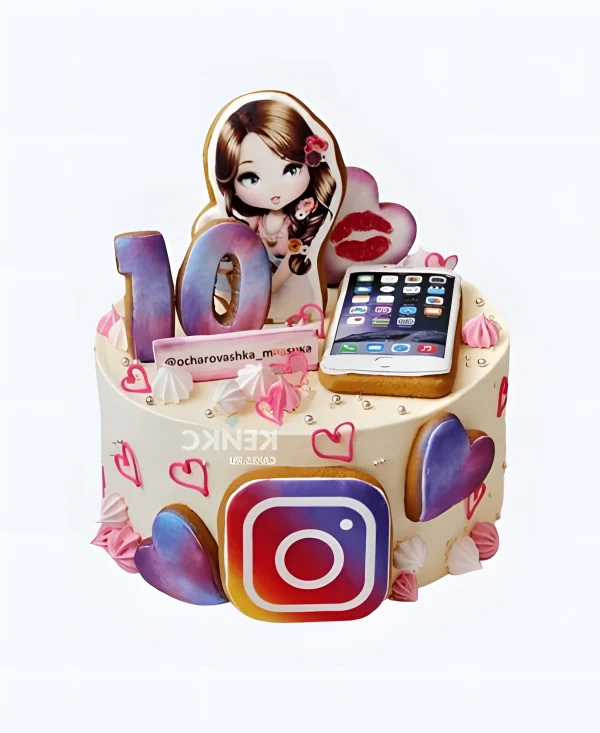 Торт с инстаграмом и айфоном Фото
