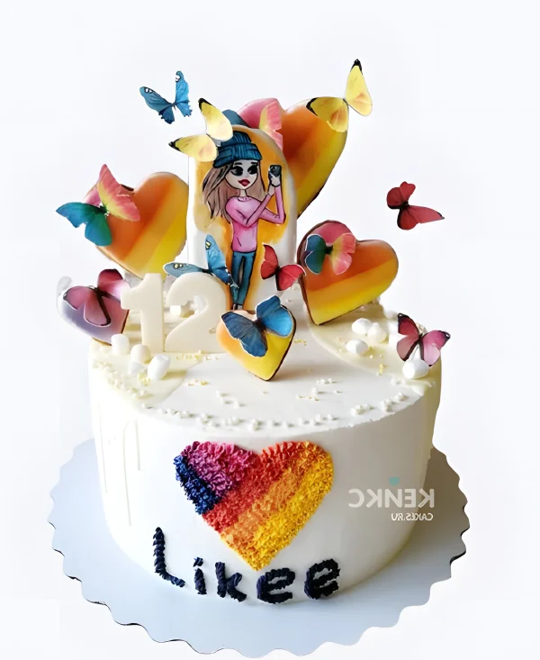Торт с лайками и бабочками Фото