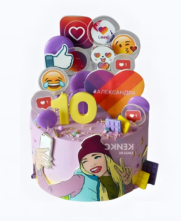 Торт с лайками и эмодзи Фото