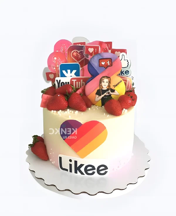 Торт с лайками и клубникой Фото