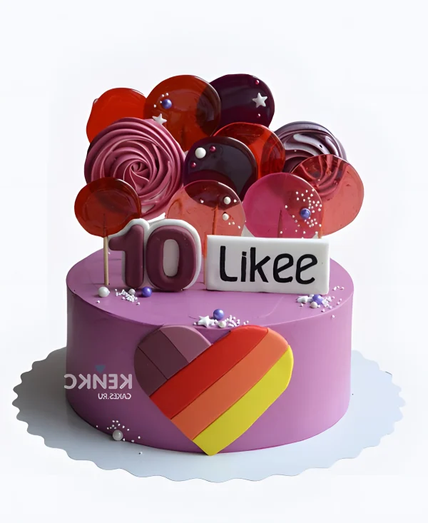 Торт с лайками и леденцами Фото