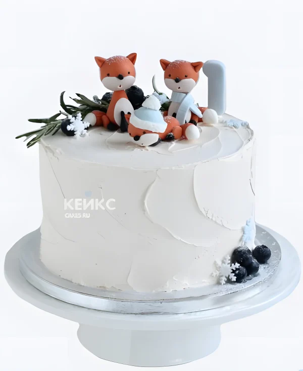 Торт с лисой из крема с голубикой Фото