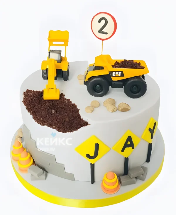 Торт с машинками и песком из мастики Фото