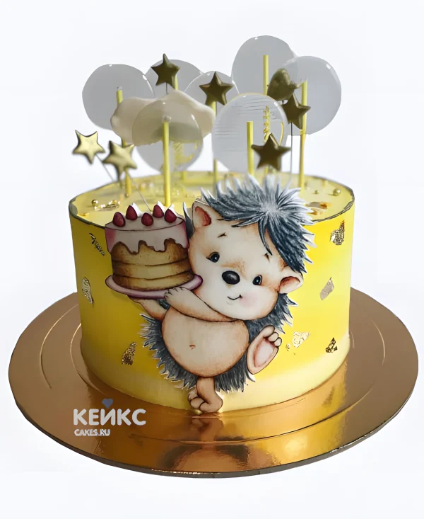 Торт с милым ежиком с тортиком Фото