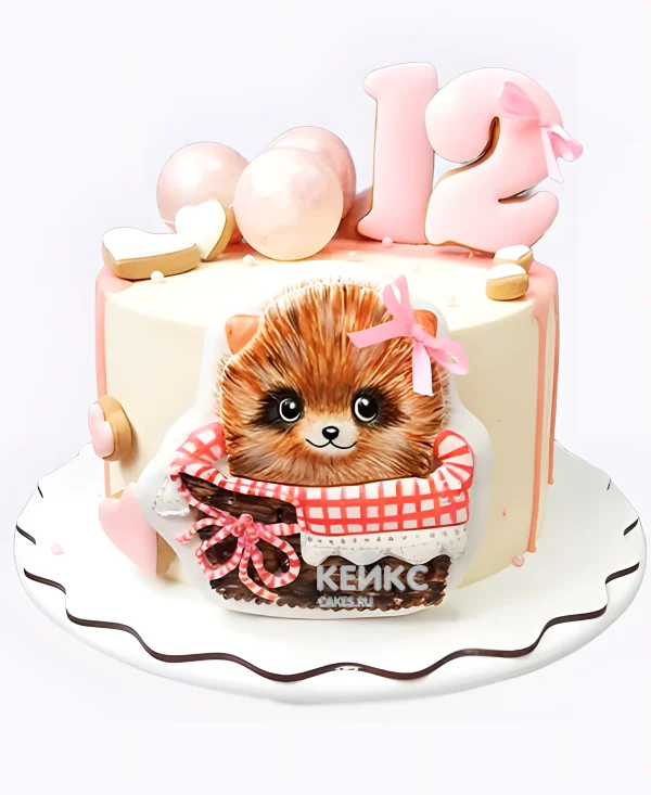 Торт с милым шпицем с бантиком Фото