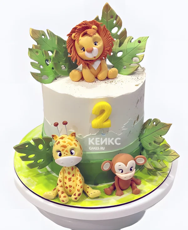 Торт с милыми животными и обезьянкой Фото