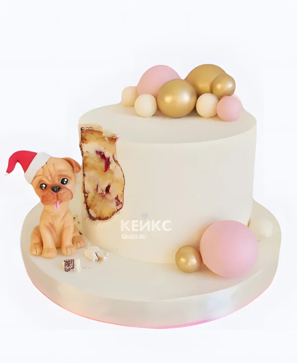Торт с мопсом и откусанным уголочком Фото