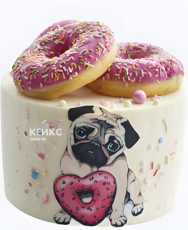 Торт с мопсом и пончиками Фото