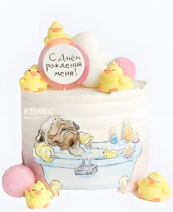 Торт с мопсом и уточками Фото