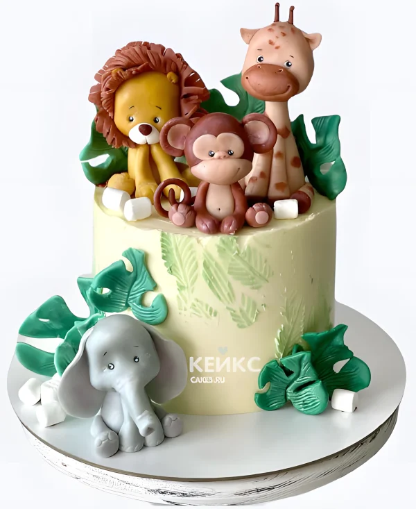 Торт с обезьянкой и зверятами для малыша Фото