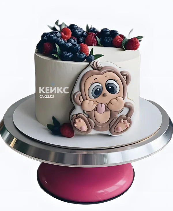 Торт с обезьянкой на прянике и ягодами Фото