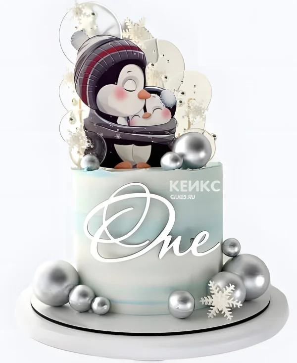 Торт с обнимающимися пингвинятами Фото