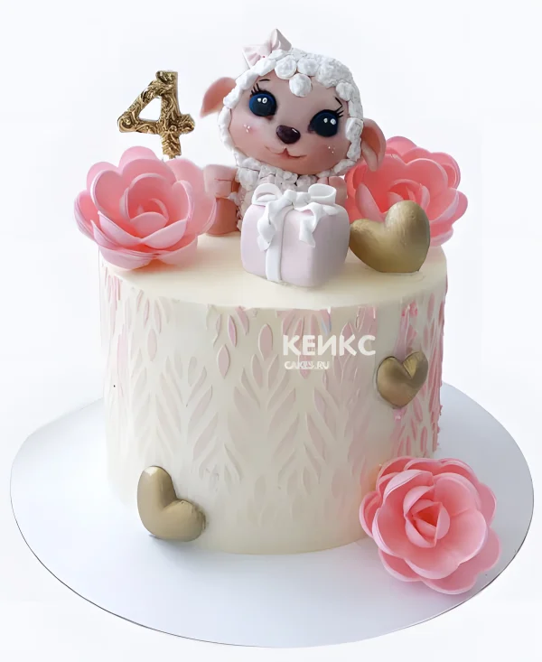 Торт с овечкой и розами Фото