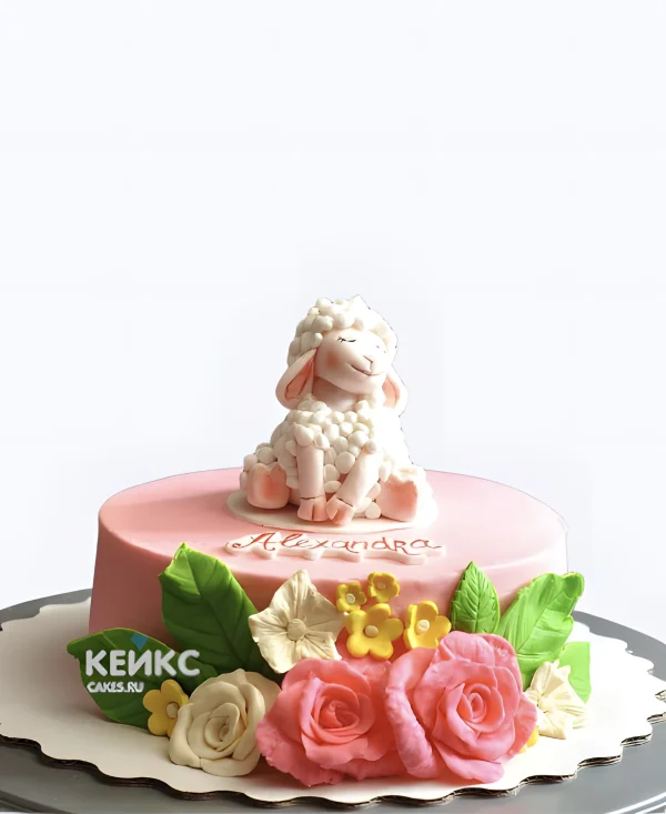 Торт с овечкой и цветами Фото