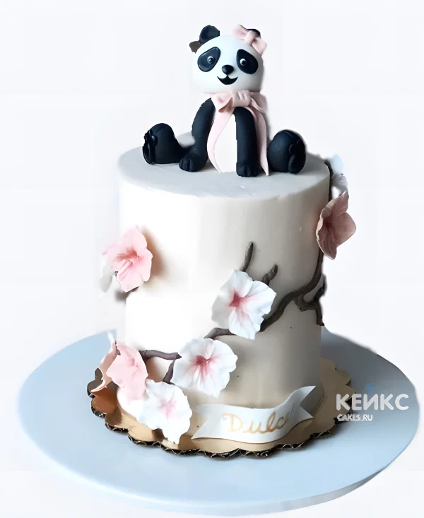 Торт с пандой и сакурой из мастики Фото