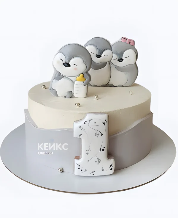 Торт с пингвинами на 1 годик Фото