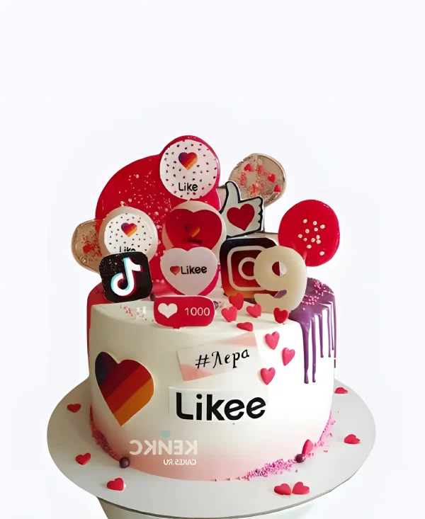 Торт с подтеками и глазурью с лайками Фото