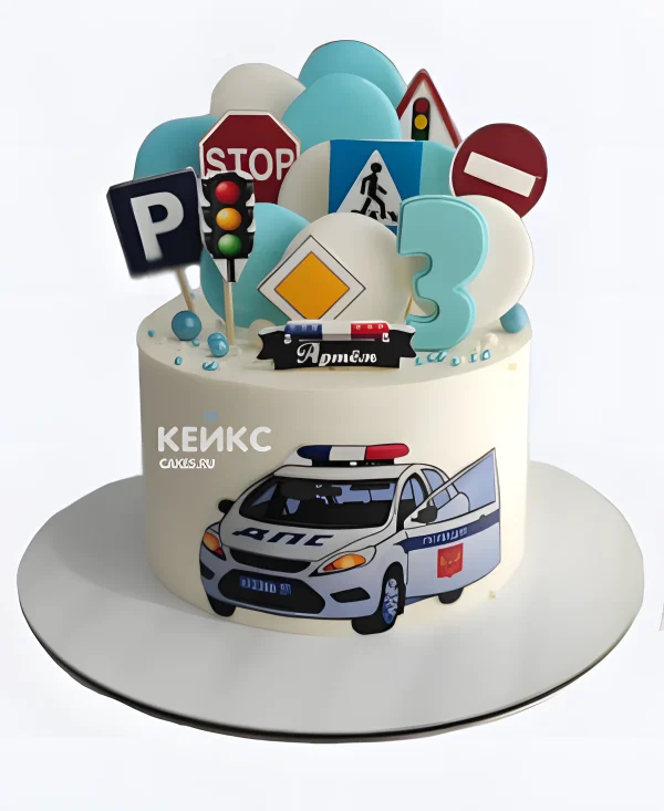 Торт с полицейской машиной на 3 года Фото