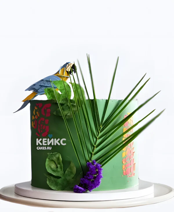 Торт с попугаем и тропическим декором Фото