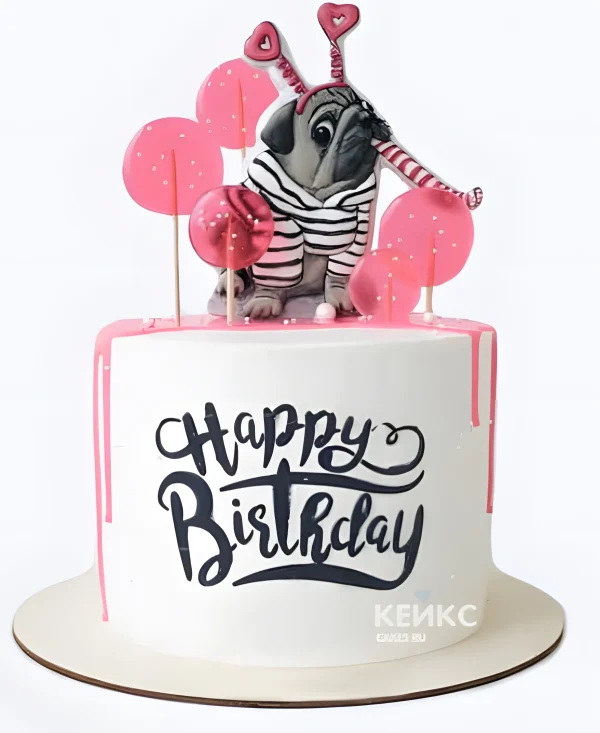 Торт с радостным мопсом Фото